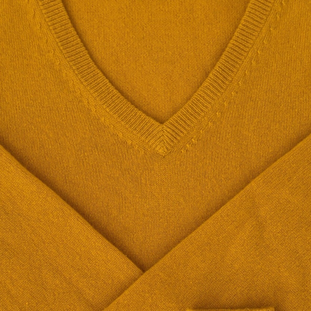 J.Crew 100% Cashmere V Neck Sweater in Mustard/Yellow